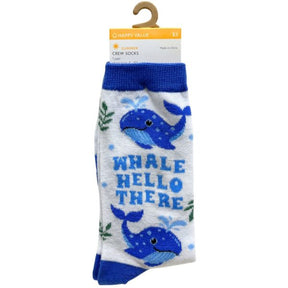 Happy Value Whale Hello There Crew Socks in Sizes 4-10