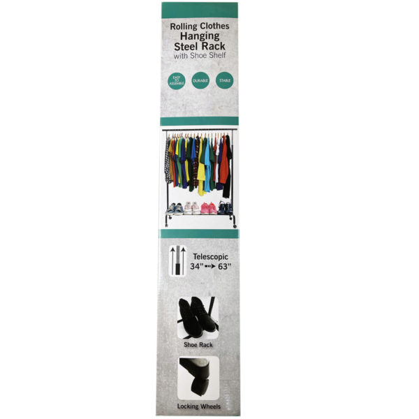 Rolling Clothes Hanging Rack with Shoe Shelf