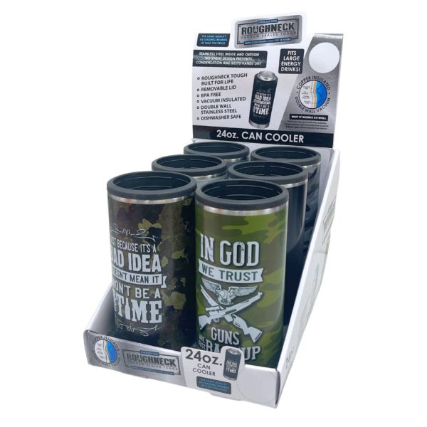 Roughneck 24 Oz Stainless Steel Tall Can Insulator in Assorted Designs PDQ Display