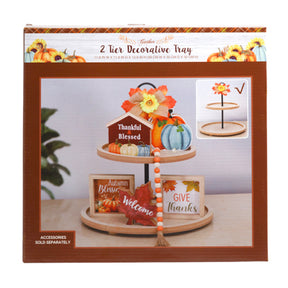 2-tier Tray Harvest Mdf W/floral Accents Bottom 11.7in Dia Top 8.6in Dia 13.8in H Color Boxed