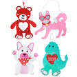 Cutout Felt Jointed Valentine Figures Hanging Decor 4 Asst Bear/dino/dog/cat Val Ht