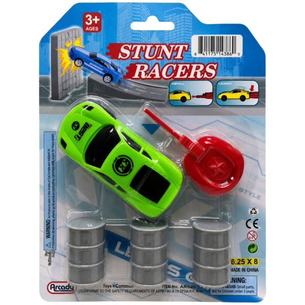 Stunt Racers Launch Car Playset with Barrels in Assorted Colors