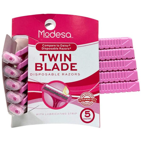 Modesa Womens 5 Pack Twin Blade Disposable Razors in Pink
