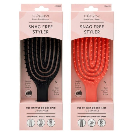 Celavi Snag Free Styler Hair Brush in Black and Red
