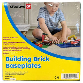 Creative QT Lego Compatible 4 Pack 10"x10" Brick Building Baseplates in Green and Blue