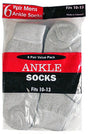 Men's Grey Athletic Ankle Socks - Size 10-13 - 6-Pair Packs