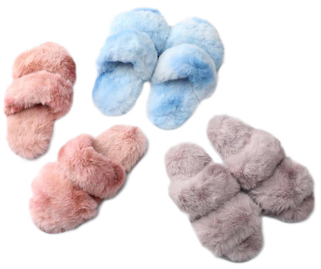 Women's Faux Fur Slide Bedroom Slippers - Assorted Colors - Choose Your Size(s)
