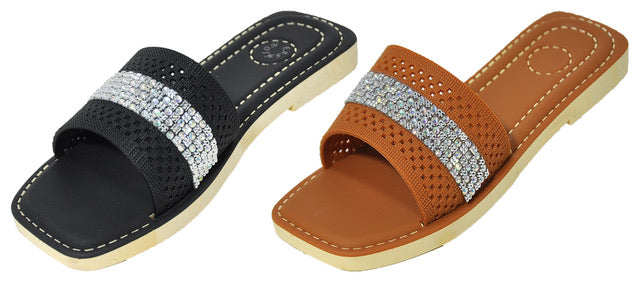 Women's Fashion Wedge Slide Sandals w/ Embroidered Rhinestones & Soft Footbed