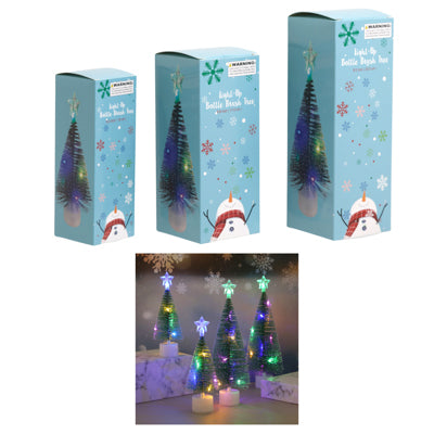 Christmas Tree Green Frosted Bottle Brush Light-up 3asst Sizes 6.3/6.7/7.5in Ea In Color Box