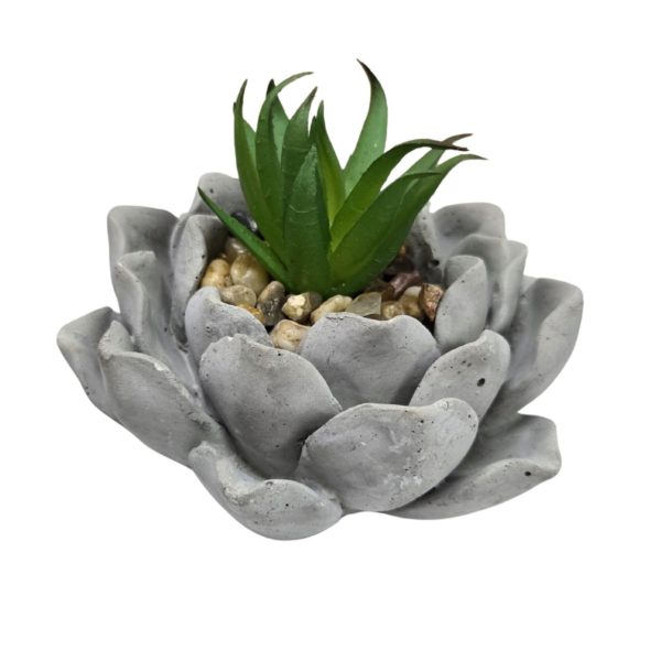 Lotus Shaped Faux Succulent Planter with Decorative Pebbles