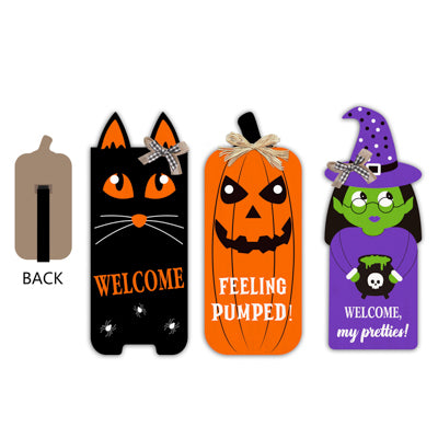 Standing Decor Halloween Mdf Easel Back  3ast Cat/pumpkin/ghost Aprox 24inh X 9.5inw Label