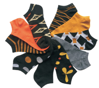 Women's No Show Novelty Socks - Arican Tribal Pattern Print - 10-Pair Packs - Size 9-11