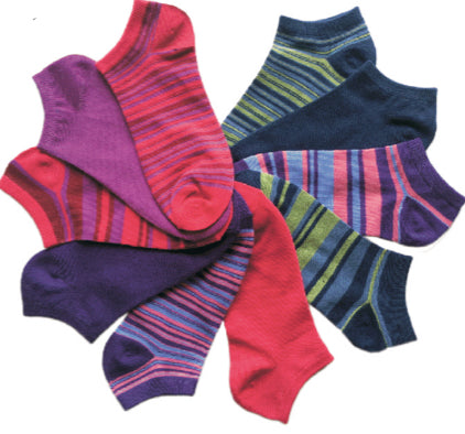 Women's No Show Novelty Socks -Two Tone Stripe Print - 10-Pair Packs - Size 9-11