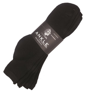 Men's Black Athletic Ankle Socks - Size 10-13 - 3-Pair Packs