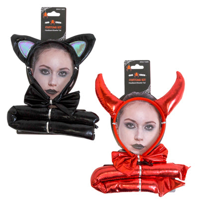 Costume Kit Adult Devil/black Cat 3pc Headband/tail/bow Tie/face W/tcd