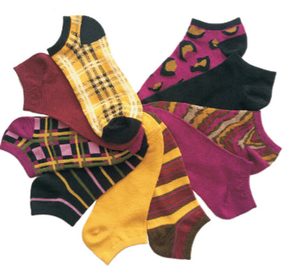 Women's No Show Novelty Socks - Leopard, Plaid, & Striped Print - 10-Pair Packs - Size 9-11