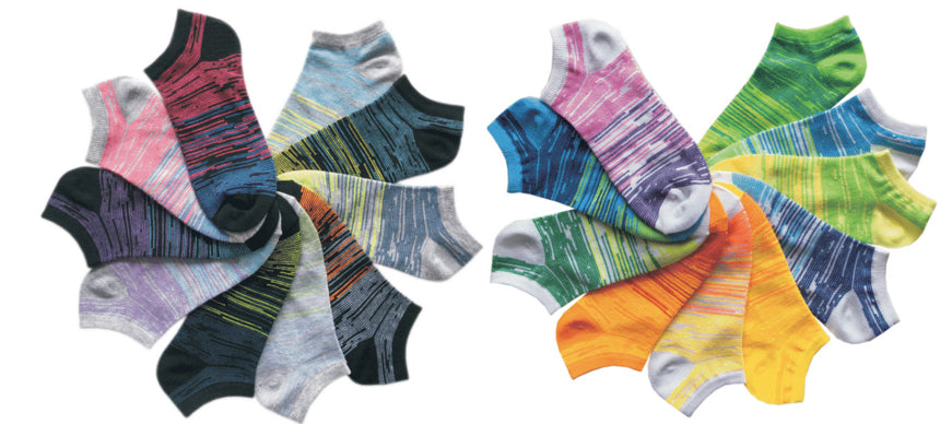 Women's No Show Novelty Socks - Heathered Stripes - 10-Pair Packs - Size 9-11