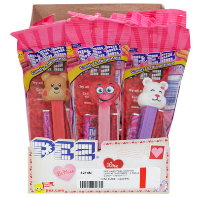 Pez Valentine Counter Display Dispenser + 2 Rolls Candy 4 Assorted