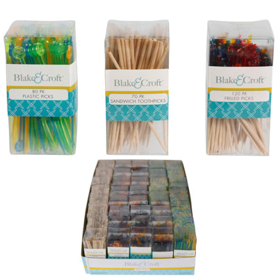 Party Picks For Appetizers 3ast In 40pc Pdq 8x70ct Sandwich/20x120ct Frill/12x80ct Plastic