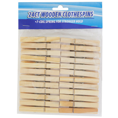 Clothespins Wooden 24ct 7-coil Spring 2.785in L Cleaning Pbh