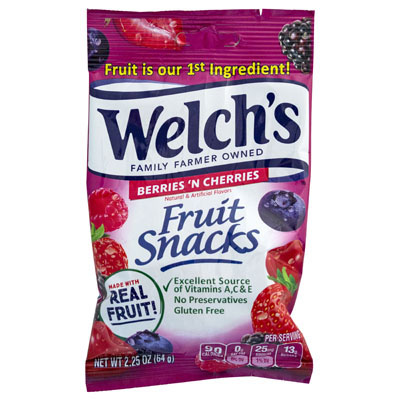 Welch's Fruit Snacks Berries N' Cherries 2.25 Oz Peg Bag