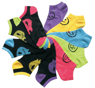 Women's No Show Novelty Socks - Two Tone Emoji Print - 10-Pair Packs - Size 9-11