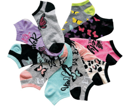Women's No Show Novelty Socks - Butterfly & Leopard Print - 10-Pair Packs - Size 9-11