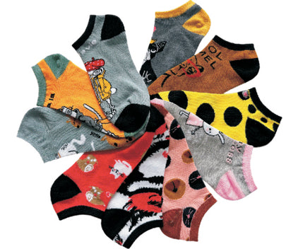 Women's No Show Novelty Socks - Kitten & Bunny Print - 10-Pair Packs - Size 9-11