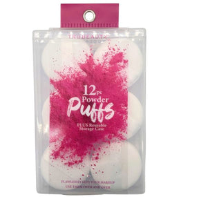 TruBeauty White 12pc Round Powder Puffs & Case