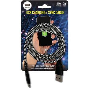 70" 5 Volt Type-C  Braided Type-C Charge and Sync Cable