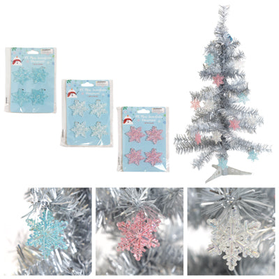 Ornament Mini Tree Snowflake 4pk 1.57in 3ast Iridescent Colors Xmas Tcd