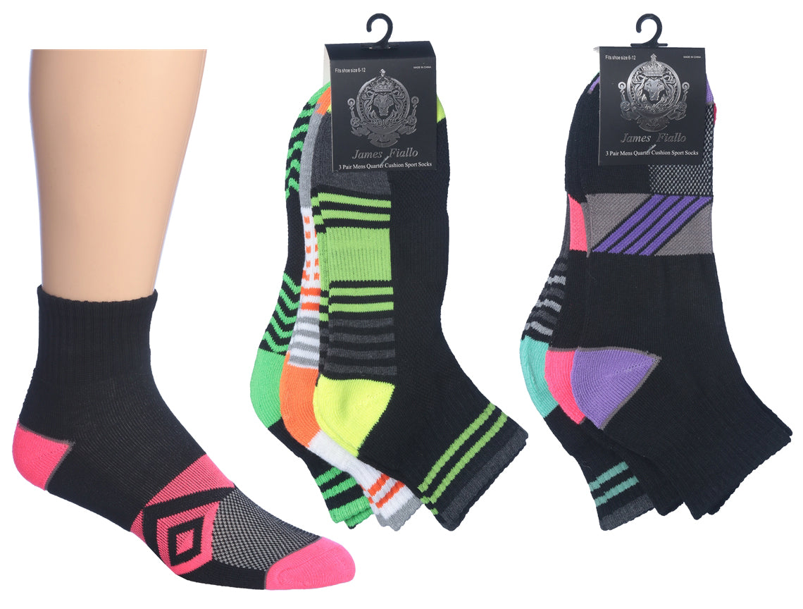 Men's Cushioned Athletic Ankle Socks w/ Arch Support - Urban Sport Prints - 3-Pair Packs