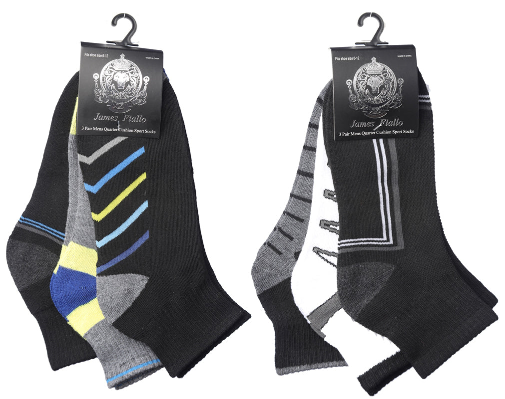 Men's Cushioned Athletic Ankle Socks w/ Arch Support - Urban Sport Prints - 3-Pair Packs