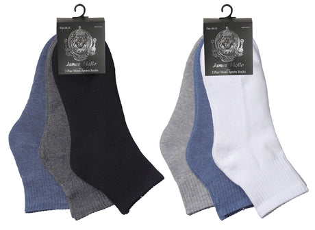 Men's Cushioned Athletic Ankle Socks - Solid Colors - 3-Pair Packs