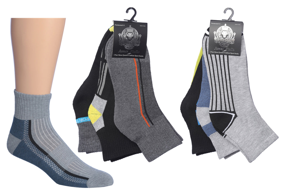 Men's Cushioned Athletic Ankle Socks w/ Arch Support - Urban Sport Prints - 3-Pair Packs