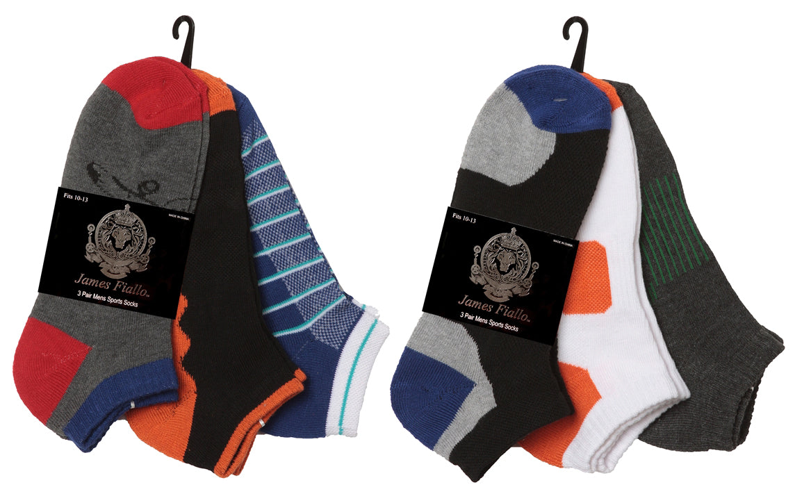 Men's Cushioned Athletic Low Cut Socks w/ Arch Support - Urban Sport Prints - 3-Pair Packs