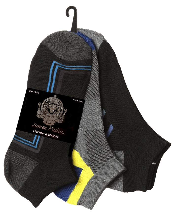 Men's Cushioned Athletic Low Cut Socks w/ Arch Support - Urban Sport Prints - 3-Pair Packs