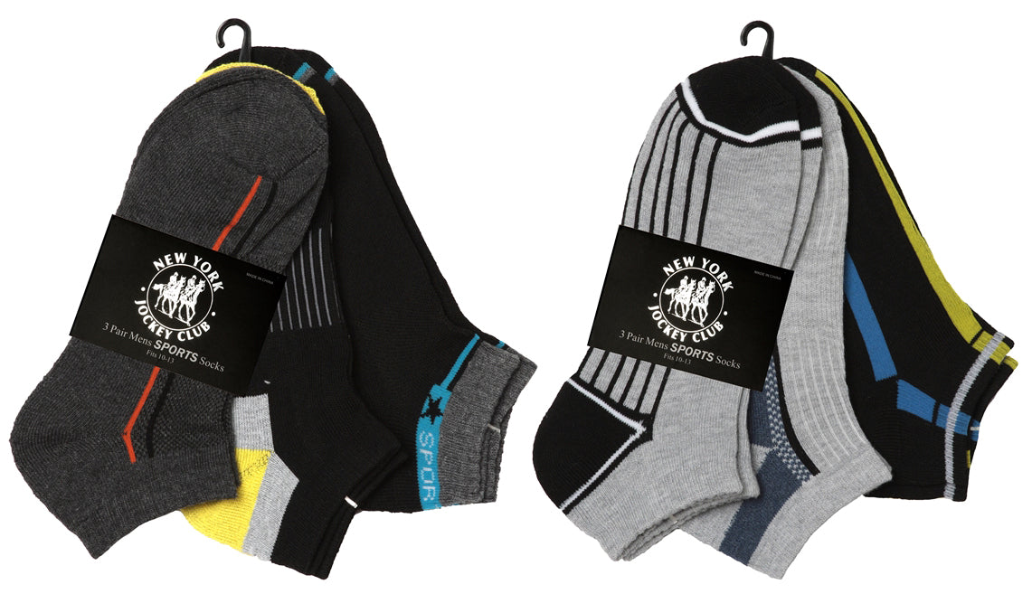 Men's Cushioned Athletic Low Cut Socks w/ Arch Support - Urban Sport Prints - 3-Pair Packs
