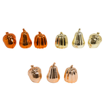 Pumpkin/acorn/gourd Metallic Harvest Table Decor 3ast Shapes/3color 3.5in H/upc