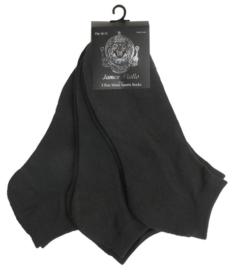 Men's Black Cushioned Athletic Low Cut Socks - 3-Pair Packs