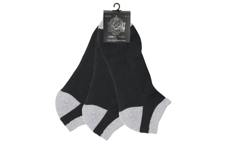 Men's Cushioned Athletic Low Cut Socks w/ Arch Support  - Black & Grey - 3-Pair Packs