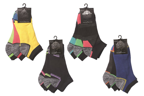 Men's Cushioned Athletic Low Cut Socks w/ Arch Support - Neon Sport Prints - 3-Pair Packs
