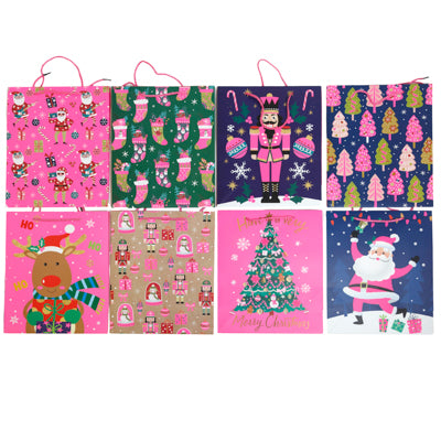 Gift Bag Paper Christmas Large 10x12x4.7in Fashion Bright Pink Theme 8ast Upc/label