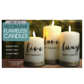 3 Piece Battery Operated Candle Set with Jute Twine