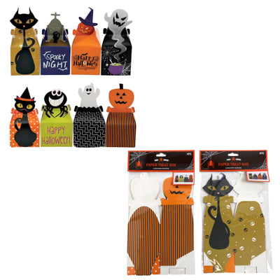 Treat Box Halloween 4pk/4 Designs 2ast Pks 6.3 X 9.84in Pbh