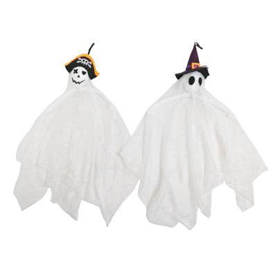 Ghost Decor Wearing Pirate Or Witch Hat 2asst 24-27in White Poly/adjustable Arms Hlwn/ht