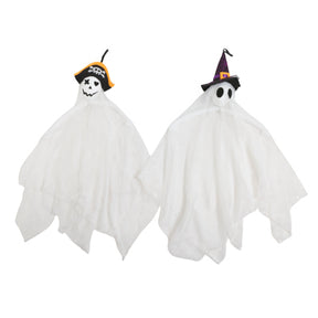 Ghost Decor Wearing Pirate Or Witch Hat 2asst 24-27in White Poly/adjustable Arms Hlwn/ht