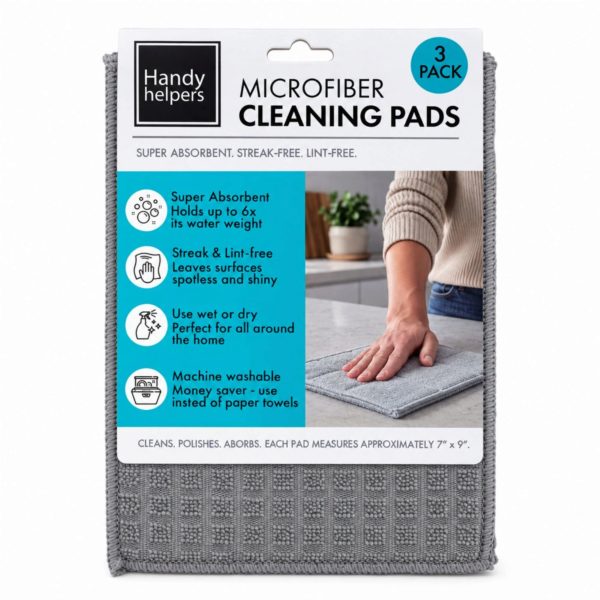 3 Pack Reusable Lint Free Microfiber Cleaning Pads in Assorted Colors