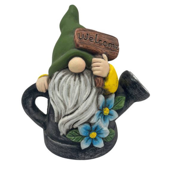 5 Inch Welcome Solar Garden Gnome Statue with Watering Can LED Light