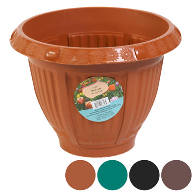 Planter 10 Inch Round Column & Flower Design 4 Colors#6029 No Punched Holes
